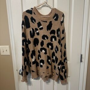 Leopard Print Sweater - Black and Tan
